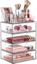 Vtopmart 5 Tier Clear Makeup Organizer with Drawer, Cosmetic Storage for Dresser Countertop and Bathroom Vanity, Beauty Holder for Lipstick Brush Skincare