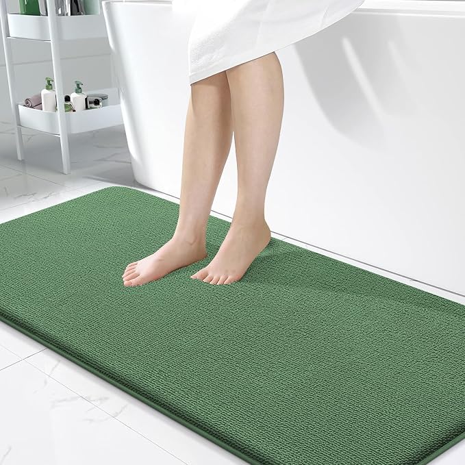 OLANLY Thick Memory Foam Bathroom Runner Rugs 47x24, Extra Soft Absorbent Long Bath Mats, Quick Dry, Non-Slip, Machine Washable Mats for Bathroom, Tub and Shower, Home Decor Accessories, Olive Green