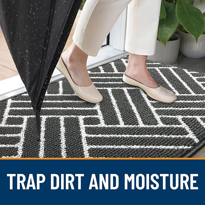 OLANLY Indoor Door Mat, 32x20 Inch, Dirt Resistant and Absorbent, Non-Slip Rubber Backing Floor Mats, Easy Clean Low-Profile Doormat for Entryway, Front Door, and Inside Entrance, Charcoal