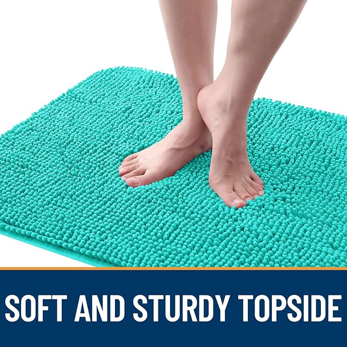 OLANLY Dog Door Mat for Muddy Paws 40x24, Absorbs Moisture and Dirt, Absorbent Non-Slip Washable Doormat, Quick Dry Chenille Mud Mat for Dogs, Entry Indoor Entryway Carpet for Inside Floor, Teal