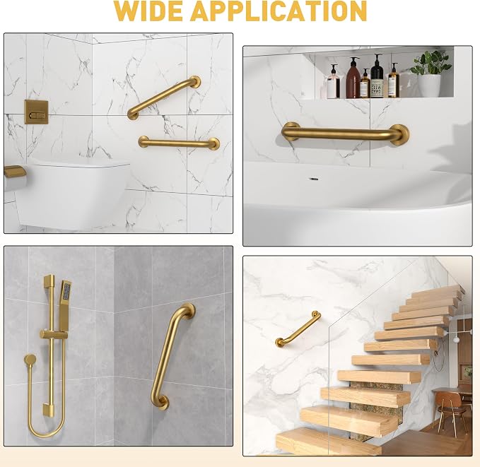 Shower Grab Bar,23.4 Inch Anti Slip Brushed Gold Stainless Steel Grab Bars for Bathtubs and Showers, Bathroom Grab Bar,Safety Shower Handle,Handicap Elderly Injury Senior Assist Bath Handle