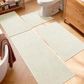 YIHOUSE Beige Bathroom Rugs Sets 4 Piece, Quick Dry Thin Bath Mat with Toilet Rug, Non Slip Absorbent Machine Washable, Bath Runner Rugs for Bathtub Sink Home Decor