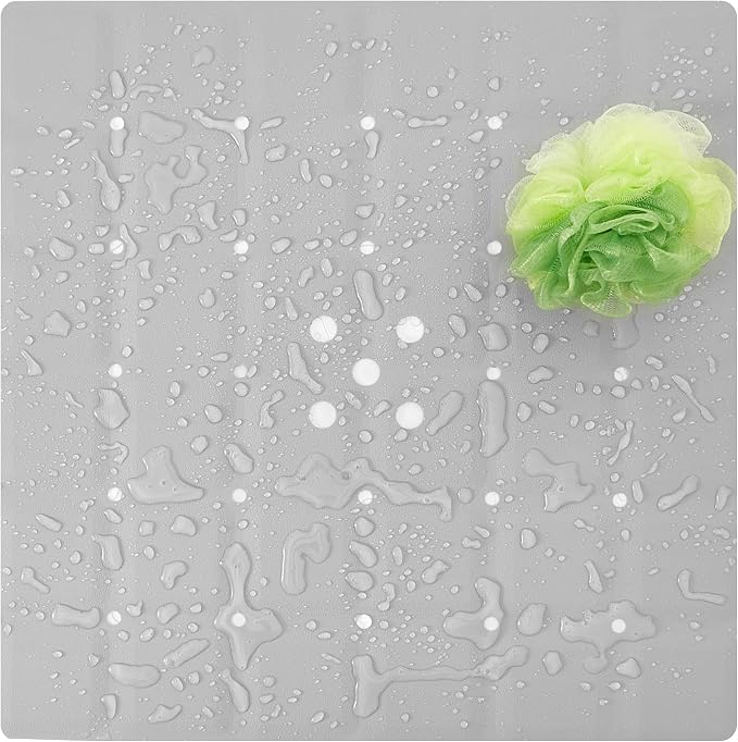 Webos Shower Mat for Textured Surface：Silicone Non Slip Shower Mat Without Suction Cups Foldable - Square Bath Mat for Reglazed Tub Textured Shower Floor (Grey, 21x21 Inches)