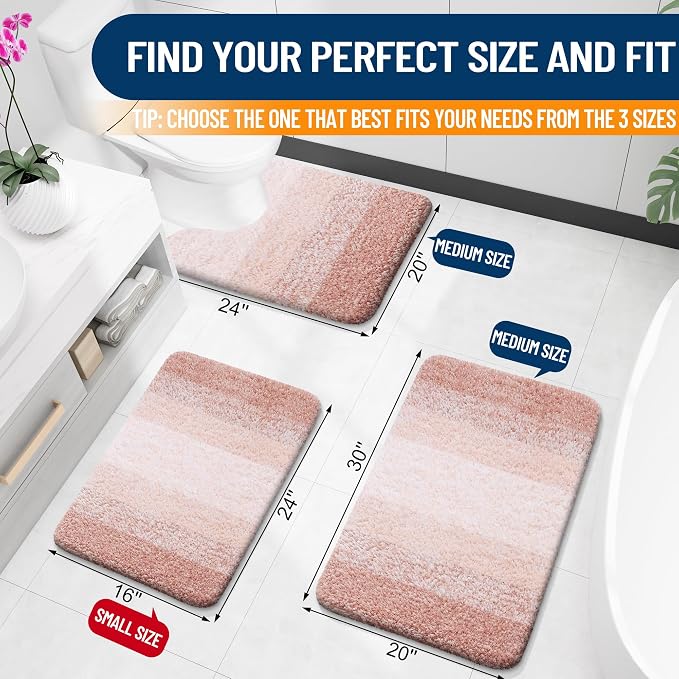 OLANLY Bathroom Rugs Mat 36x24, Extra Soft Absorbent Microfiber Bath Rugs, Rubber Backing, Quick Dry, Machine Washable Bath Mats for Bathroom Floor, Tub and Shower, Home Decor Accessories, Peach