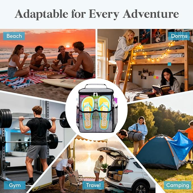 Lifewit Shower Caddy Portable, Toiletry Bag with Handle and 3 Mesh Pockets, Quick Dry Hanging Organizer for Bathroom, Gym, Travel, Camping, College Dorm Room Essentials for Women Men, Grey