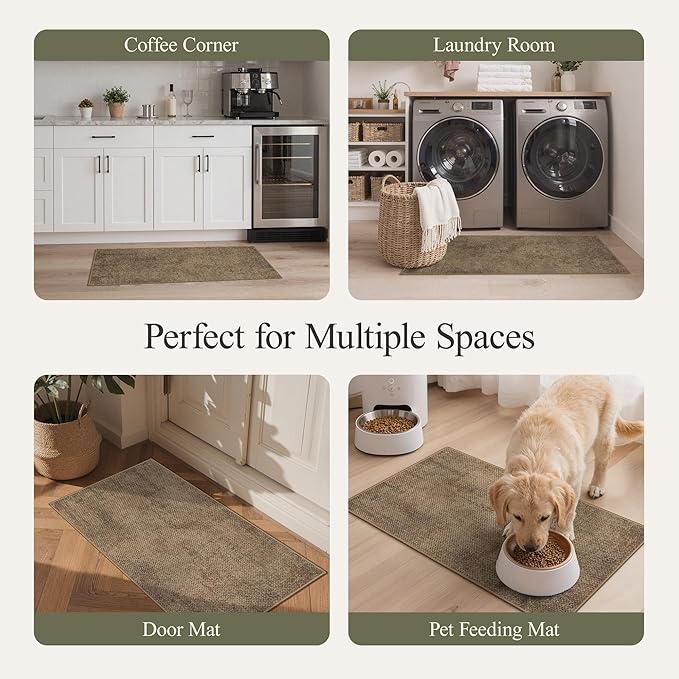 GENIMO Kitchen Mats for Floor 2PCS, Washable Absorbent Runner Rugs for Kitchen, 17.3"x47"+17.3"x30", Cushioned Non Slip Kitchen Rugs for Kitchen Floor,Standing Mat Rug for Home, Sink, Laundry, Jute