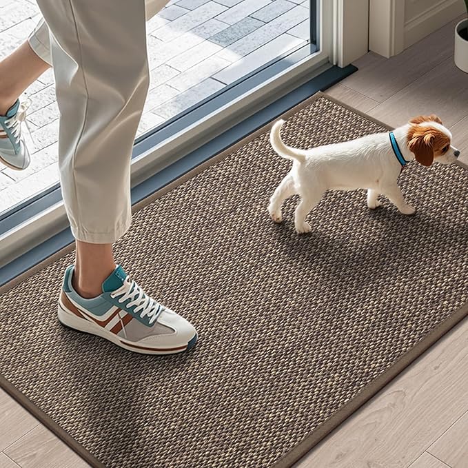 LEKEEPGO Door Mat 17"x29", Non Slip Door Mat Indoor Entrance, Rubber Backing Indoor Door mats Washable Absorbent Low-Profile Doormat Front Entryway Entry Resist Dirt Inside Door Mats, Brown