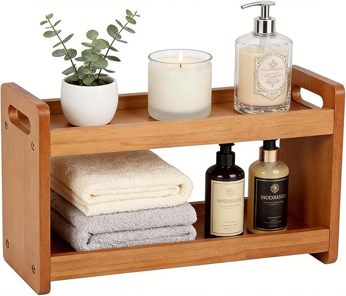 Bathroom Counter Organizer, 2 Tier Bathroom Countertop Organizer, Bathroom Counter Shelf, Wooden Makeup Organizers Countertop, Bathroom Vanity Organizers and Storage for Bedroom, Gifts