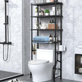 4-Tier Over-The-Toilet Storage Rack, Bathroom Organizer Shelf Over Toilet With Shelf Waterproof Feet Pad And Basket, Multifunctional Space Saver Bathroom Shelves Above Toilet for Room (Black)