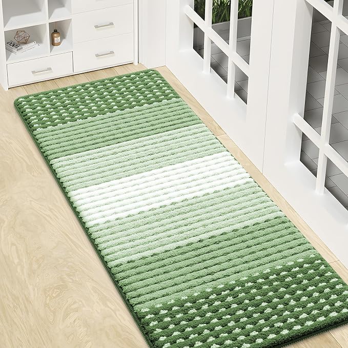 Kitinjoy Indoor Outdoor Door Mat, 47x17 Non-Slip Absorbent Dirt Trapper, Low-Profile Washable Inside Entrance Front Floor Mat, Sturdy Soft Entry Dotted Ombre Doormats for Entryway, Sage Green