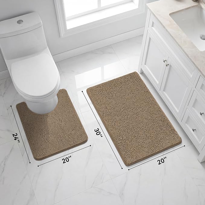 Bcoimo Bathroom Rug Set, Chenille Bathroom Rugs, Absorbent Non Slip Plush Bath Mats, Machine Washable Fast Drying Floor Mats for Tub, Shower, Sink, Vanity
