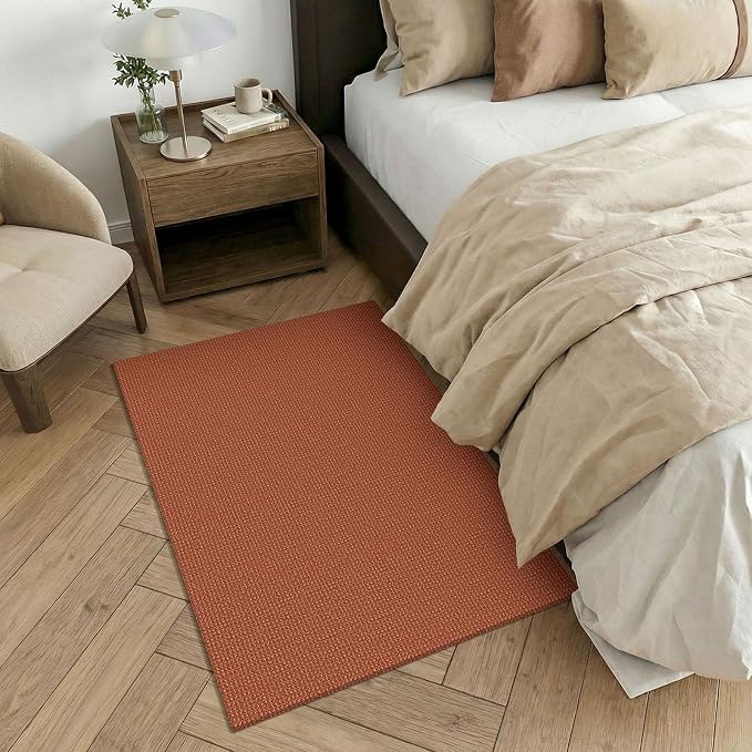 KOZYFLY Washable 3x4 Woven Entry Area Rug, Braided Throw Rugs for Entryway, Non Slip Door Mat Indoor Outdoor Entrance, Front Porch Foyer Carpet for Kitchen, mudroom, Bathroom, Burnt Orange/Tan