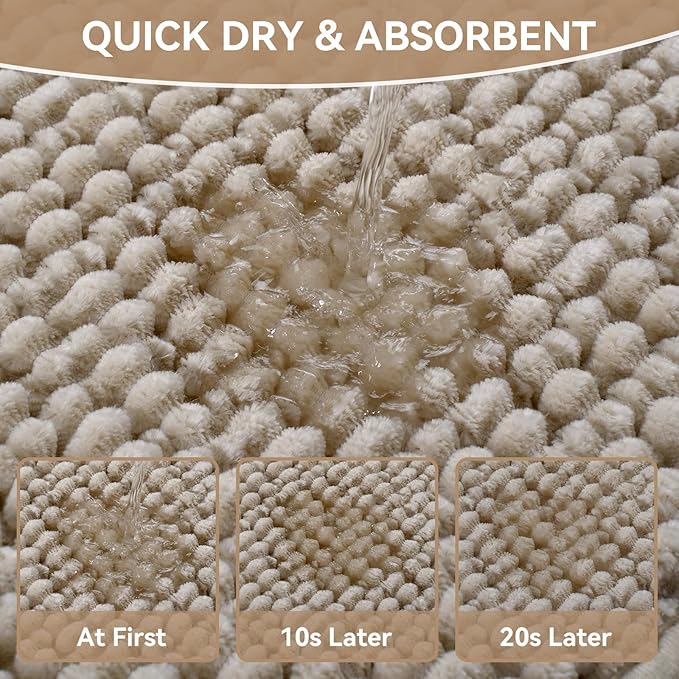 24x36 Extra Soft Chenille Bathroom Rugs - Non Slip Quick Dry Absorbent & Washable Bath Mat, Thin Low Profile Fit Under Door, Shower Mat for Outside Shower - Brown