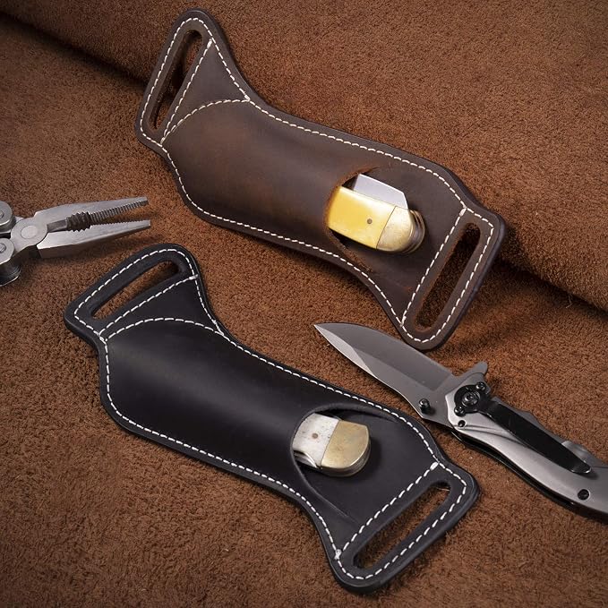 Gentlestache Leather Knife Sheaths for Belt, Knife Holster, Pocket Knife Sheath, EDC Leather Sheath for Folding Knife Carrier