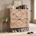 Nicetree Shoe Cabinet with 2 Flip Drawers，Freestanding Shoe Storage Cabinet, Narrow Shoe Organizer Cabinet, Farmhouse Slim Shoe Rack Cabinet for Entryway, Oak with Hook