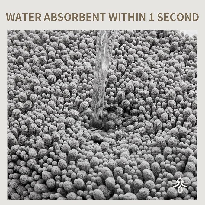 Bathroom Rugs Non Slip Washable 60x24, Extra Thick Soft Chenille Absorbent Bath Mat, High Density Barrier Non Slip Backing, Quick Dry Plush Shaggy Floor Carpet for Tub&Shower, Grey