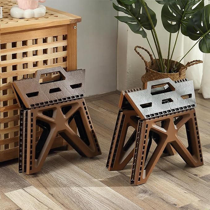 Folding Step Stool Holds 440 lbs - 9" Sturdy Foldable Step Stool with Non-Slip Base, Space Saving for Kitchen, Bathroom, Camping (Brown)