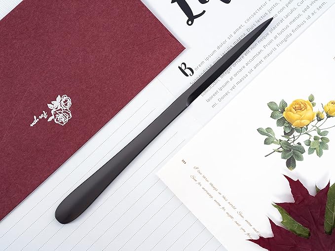 9" Black Metal Letter Opener with Minimalist Design, Safe Double Edge Blades, Anti-Fingerprint Long Handle, Mail Opener Paper Knife Tool Envelope Opener