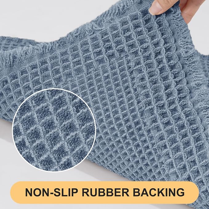 IM HOME Upgrade Waffle Bath Mat Set 3 Piece, Boho Bathroom Rugs Absorbent Non Slip, Soft Bathroom Mats, Machine Washable Knit Bath Rugs with Border for Bathroom, Bedroom, Kitchen, Shower, Tub, Blue