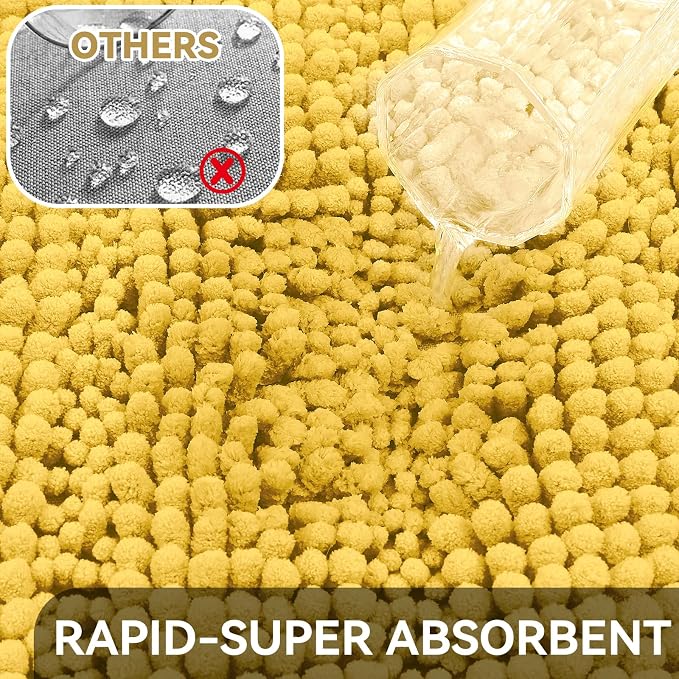 Bcoimo 30"×20" Chenille Bath Mat – Non-Slip with Backing Bath Rug Ultra-Absorbent and Machine Washable Bathroom Mat Quick-Dry Design. Ideal for Bathroom Shower and Tub Areas