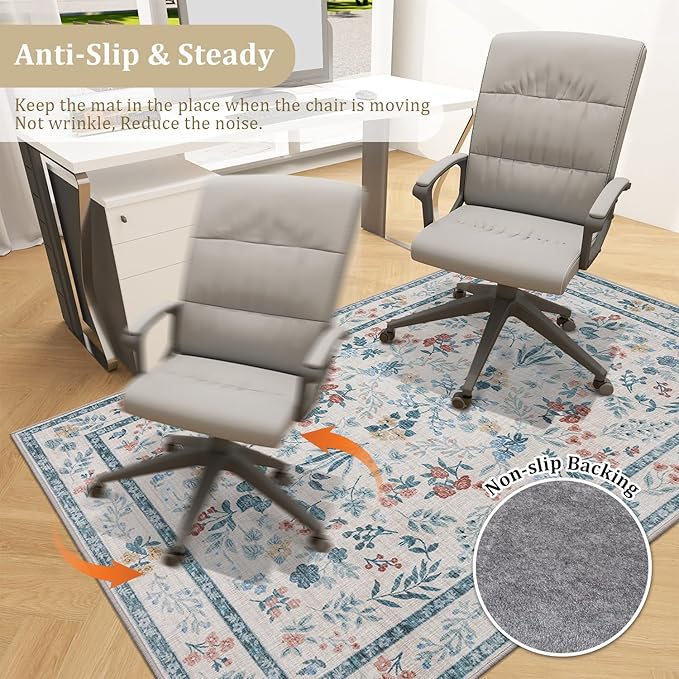 chakme Office Chair Mat for Hardwood Floor, 72"x48" Easy Glide Computer Desk Mat Protector for Rolling Chair Under Desk Rug Nonslip Backing, Machine Wash, (Floral)