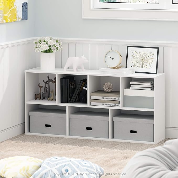 Furinno LUDER Book Shelf, 7-Cube Bookshelf, Bookcase with Open Shelves, 9.4 x 19.5 x 41.7, Easy Assembly, for Living Room, Bedroom, Home Office, White