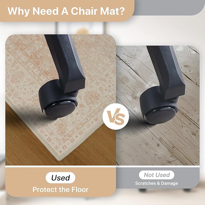 36"x48" Office Chair Mat for Hardwood Tile Floor, Under Desk Carpet Protector for Rolling Computer Chair Mat, Machine Washable Area Rug, Anti-Slip 1/5" Thick Low Pile Thin Vinyl Floor Mat, Dusty Pink