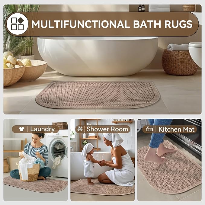 YDKGL Bathroom Rugs Mat 16x24, Ultra Thin Quick Dry Absorbent Non Slip Bath Mat, Bath Mats for Bathroom Mat Carpet Fit Under Door, Washable Floor Rubber Half Round Bath Rugs, Brown