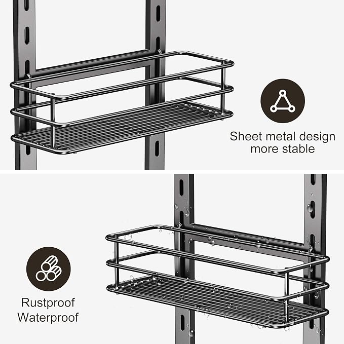 Orimade 4 Tier Adjustable Anti-slip Shower Caddy over Shower Head,Rustproof Bathroom Hanging shower Organizer with 4 Hooks for Razor,No Drilling Shower shelves Storage Rack,Grey