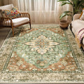 RELEANY Area Rugs 5'x7' Washable Non-Slip, Floral Vintage Distress Medallion Carpet for Living Room Bedroom Dining Room, Terracotta Burnt Orange Green