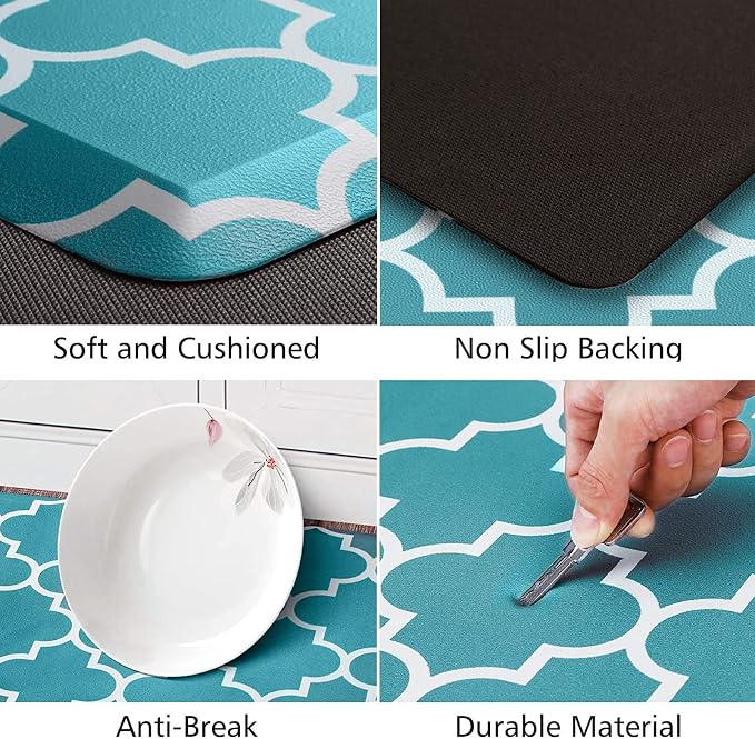 KMAT Kitchen Mat [2 PCS] 0.47inch Cushioned Anti-Fatigue Kitchen Rug, Waterproof Non-Skid Kitchen Mats and Rugs Heavy Duty PVC Ergonomic Comfort Standing Mat for Kitchen, Floor Home, Green