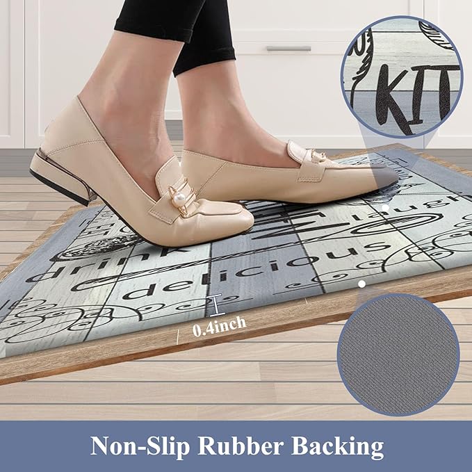 HEBE Kitchen Rugs Set of 2, Cushioned Anti Fatigue Kitchen Mats for Floor, Non Slip Waterproof Comfort Standing Desk Mat Carpet for Sink, Stove, Laundry Room