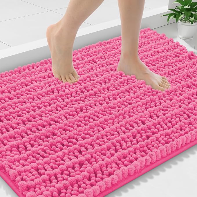 Smiry Bathroom Rugs Mat 36x24, Extra Soft Absorbent Chenille Bath Rugs, Non Slip Rubber Backing Machine Washable Quick Dry Bath Mats for Bathroom Floor, Tub, Shower, Home Decor Accessories, Hot Pink