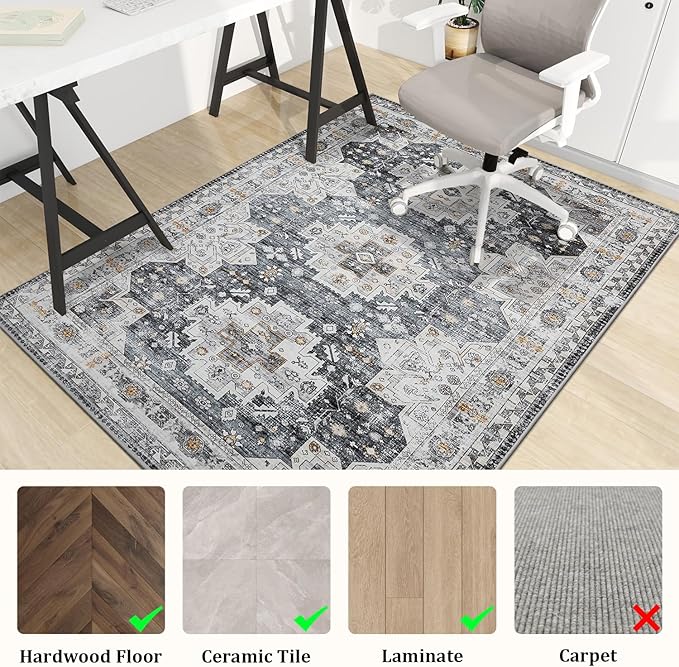 chakme Office Chair Mat for Hardwood Floor, 72"x48" Easy Glide Computer Desk Mat Protector for Rolling Chair Under Desk Rug Nonslip Backing, Machine Wash, (Boho)