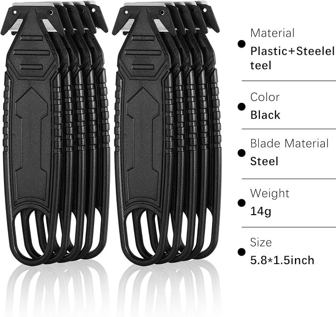 Therwen 50 Pcs Safety Box Cutter Knife of Stainless Steel Concealed Blade Package Opener with Tape Splitter for Carton Cardboard Wrap Letter Work Bag Straps Film Utility Tool (Black)