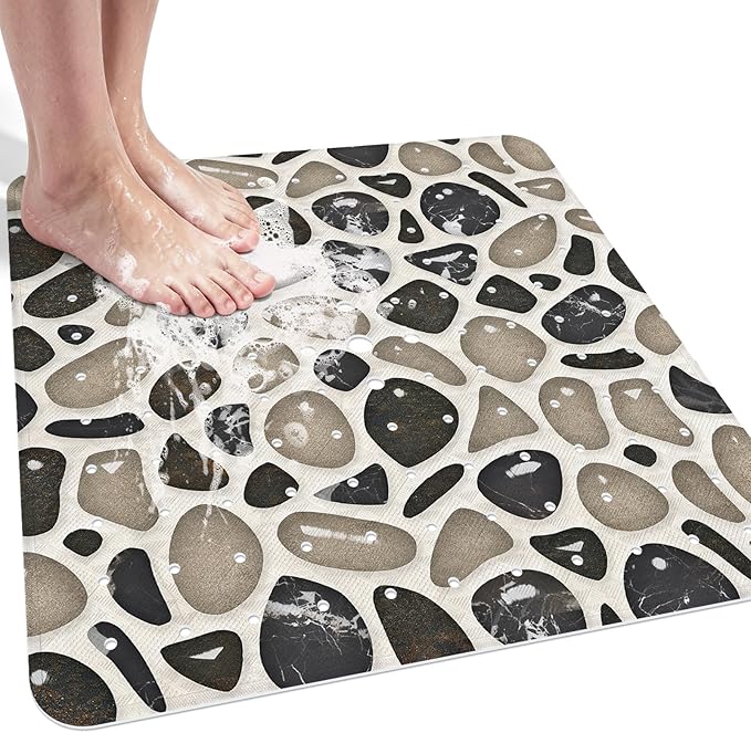 Square Shower Mat, 21x21 Inch Non Slip Shower Mats for Inside Shower Stall, Soft PVC Anti Slip Shower Mat with Sucion Cups, Machine Washable Bathroom Shower Floor Mat for Elderly Kids