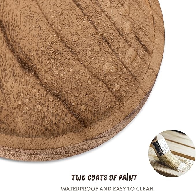 Round Decorative Tray Wood Bathroom Counter Organizer Farmhouse Kitchen Decor Wooden Riser for Soap Dish, Perfume, Candle, Sponge, 9" - Brown