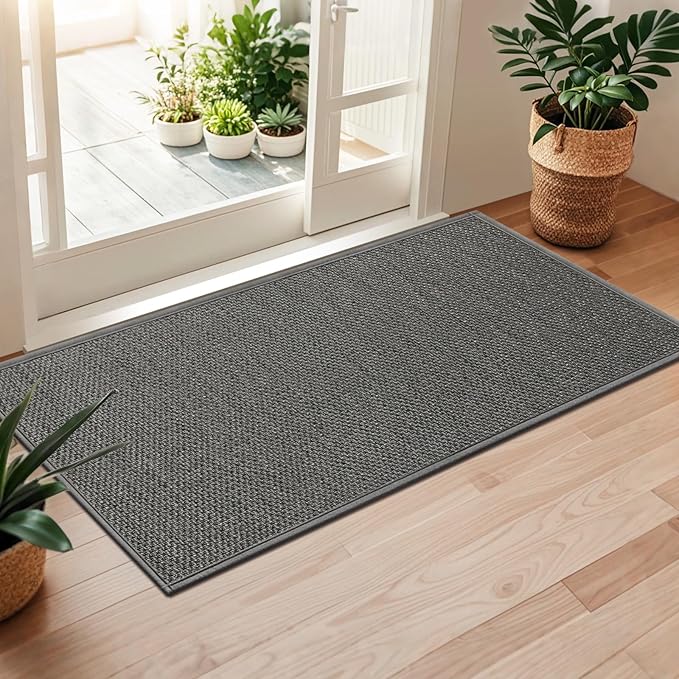 LEKEEPGO Long Door Mat 24"x59", Non Slip Door Mat Indoor Entrance, Rubber Backing Front Indoor Doormat Washable Absorbent Low-Profile Entryway Entry Resist Dirt Inside Hallway Door Mats, Grey
