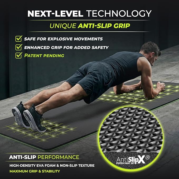 bemaxx Gym Mats Set - 18 pcs EVA Interlocking Foam Floor Tiles (12.6"x12.6"x0.4") 18sqft Protective Gym Flooring Sports Home Workout Exercise Mats Puzzle Garage Fitness Play-Room Pool Treadmill Bike