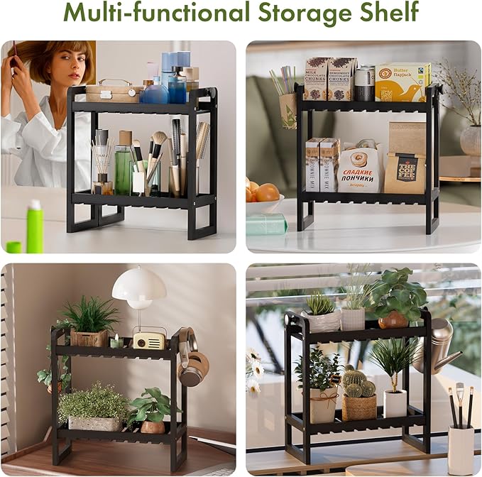AmazerBath Bamboo Over The Toilet Storage Shelf - 2-Tier Bathroom Organizers and Storage Shelves, 2 in 1 Dual Stable Above Over Toilet Bathrooms Shelf Home Storages Rack for Small Bathroom, Black