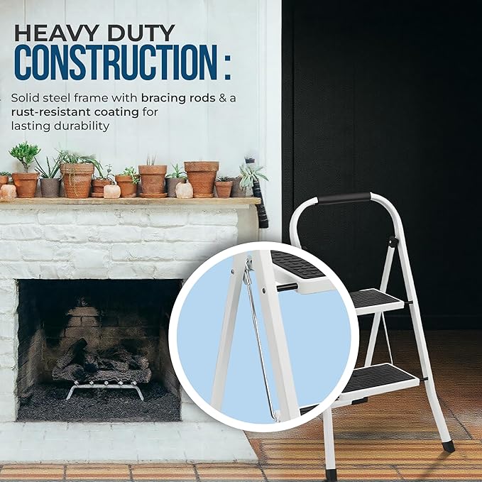 Simpli-Magic 2-Step Ladder, 350 LBS Capacity Folding Step Stool – Anti-Slip Wide Steps & Handgrip – ANSI Certified Lightweight & Durable Steel Stepping Stool for Kitchen, Home, Office & Garage