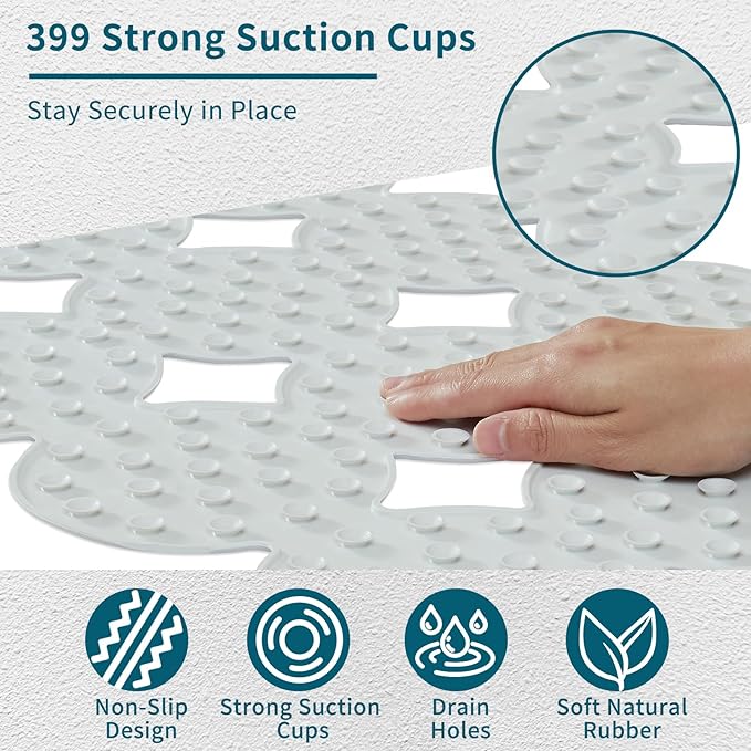 Webos Bathtub Mat Non Slip: Extra Long Rubber Bath Mat for Tub with Strong Suction Cups 15.4" x 37.8" Anti Slip Shower Mat, Big Drain Holes Bathroom Mats for Tub & Shower, Circle-White