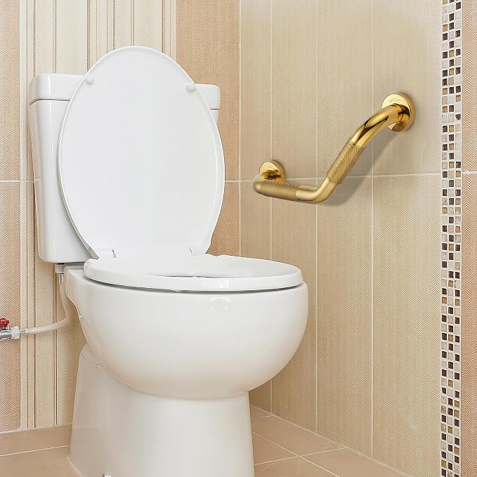 Grab Bars for Bathtubs and Showers- 1-1/4 x 16 Angled Shower Grab Bar for Seniors Knurled Stainless Steel Handicap Grab Bars for Wall (Gold, 1 Pack)