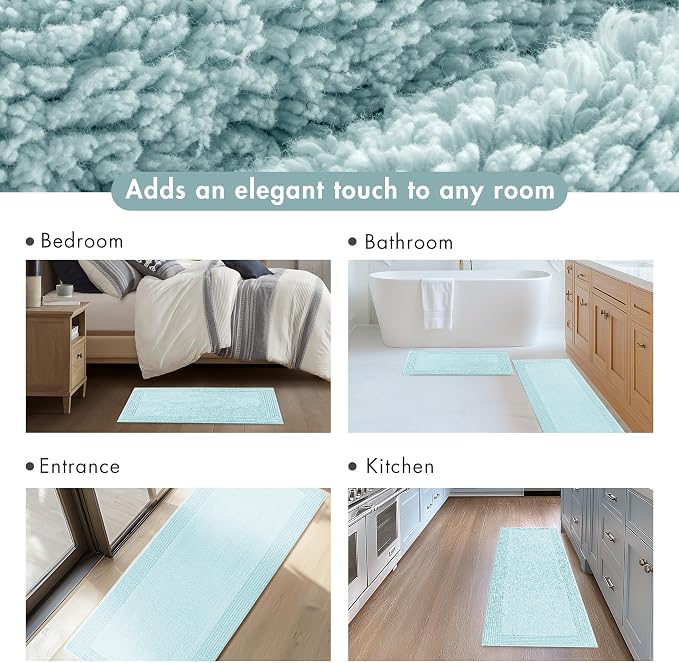 Madison Park Splendor Reversible 100% Cotton Tufted Bathroom Rug-3000 GSM Hotel Quality Luxurious Plush Medium Pile Bath Mat Absorbent, Quick Dry, Shower Room Décor, 24x72, Blue