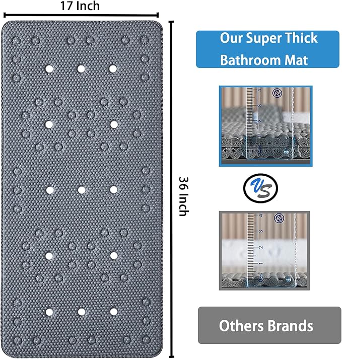 Webos Bathtub Mat Non Slip: Soft Safety Foam Bath Mat for Tub Suitable for Families Extra Large 17 X 36Inch with Drain Holes and Suction Cups Massage Tub & Shower Mat for Bathroom (Dark Grey)