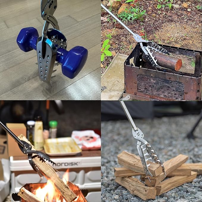Premium Stainless Steel Reacher Grabber 49" – Heavy-Duty Trash Picker, Fireplace/BBQ Log Tongs, Snake Tongs & Snake Grabber, No-Wire Power Claw, Made in Korea, Outdoor Yard Tool | FTH