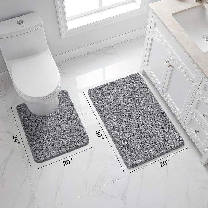 Bcoimo Bathroom Rug Set, Chenille Bathroom Rugs, Absorbent Non Slip Plush Bath Mats, Machine Washable Fast Drying Floor Mats for Tub, Shower, Sink, Vanity