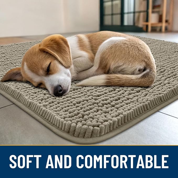 Smiry Dog Door Mat for Muddy Paws 36x24, Absorbent Dirt Trapper, Non-Slip Washable Chenille Entryway Rug for Inside Floor, Warm Taupe, Classic Solid