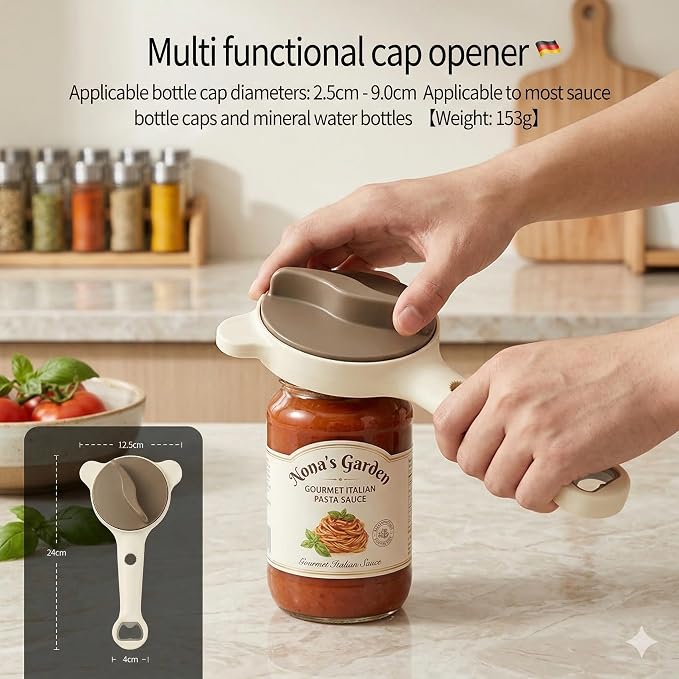 NiceGo 4-in-1 Adjustable Jar Opener - Premium Stainless Steel Lid Remover for Seniors & Arthritis Sufferers, Effortless Multi-Function Bottle & Can Opener for Kitchen Gadgets (1 Pack)