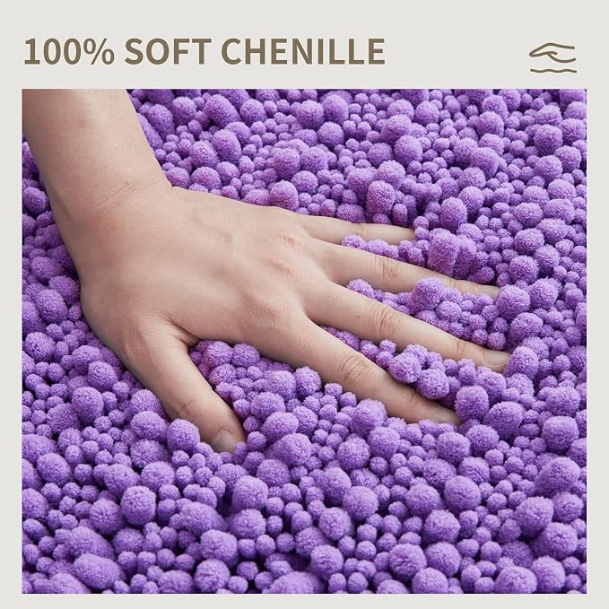 Bathroom Rugs Non Slip Washable 55x24, Extra Thick Soft Chenille Absorbent Bath Mat, High Density Barrier Non Slip Backing, Quick Dry Plush Shaggy Floor Carpet for Tub&Shower, Purple
